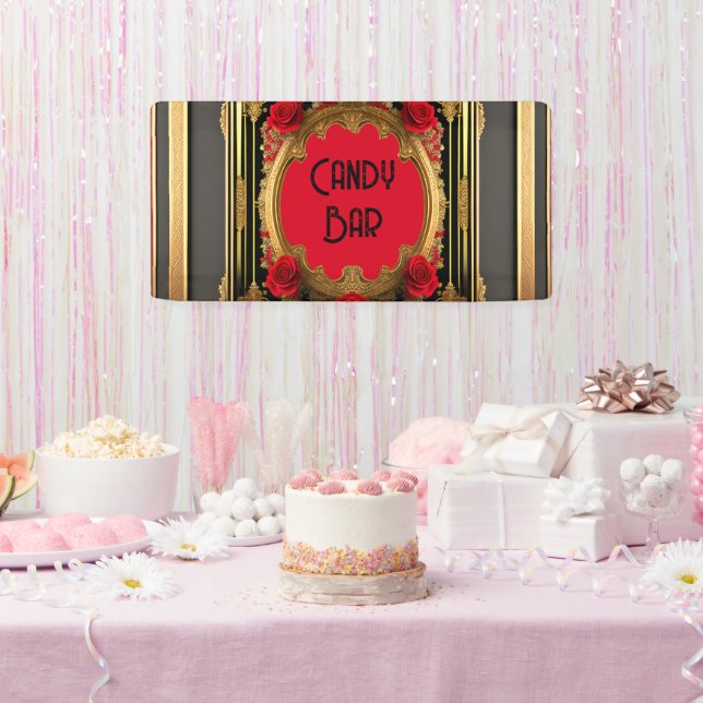 Goldener Rahmen mit rote Rosen, gotische Hochzeit Banner (Party)