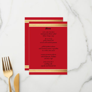 Goldener Rahmen mit rote Rosen, gotische Hochzeit Menükarte