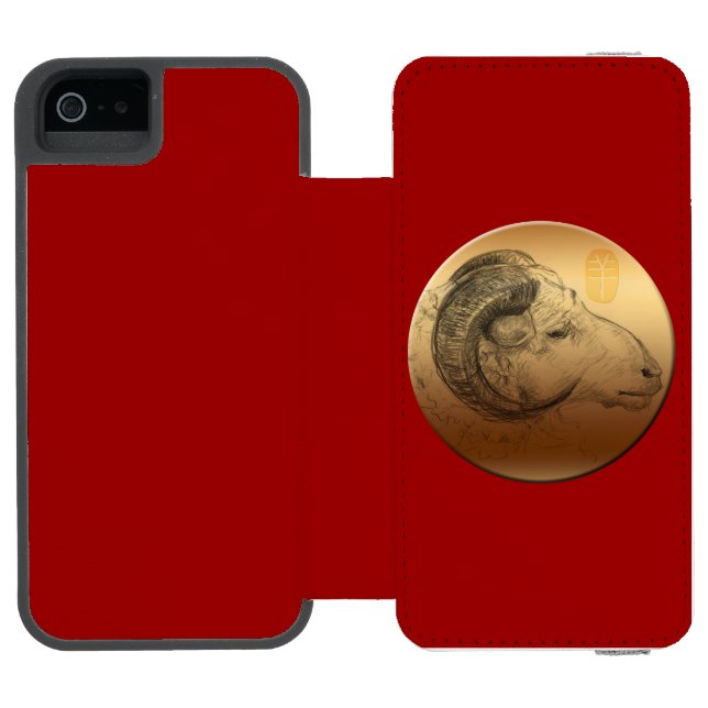 Goldener Ram oder Widder - Chinesisch + Western as Incipio iPhone Geldbeutel-Hülle (Folio Geöffnet)