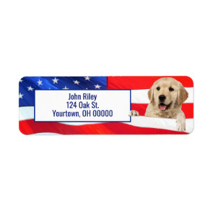 Goldener Retriever auf amerikanischer Flagge
