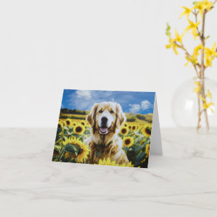 Goldener Retriever auf dem Sonnenblumenfeld Karte