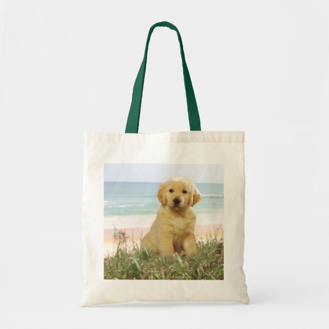 Goldener Retriever auf Strand-Taschen-Tasche Tragetasche (Vorne)