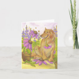 Goldener Retriever, Blumen u. Bienen/Notecard Karte