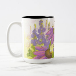 Goldener Retriever, Blumen u. Bienen/Tasse Zweifarbige Tasse