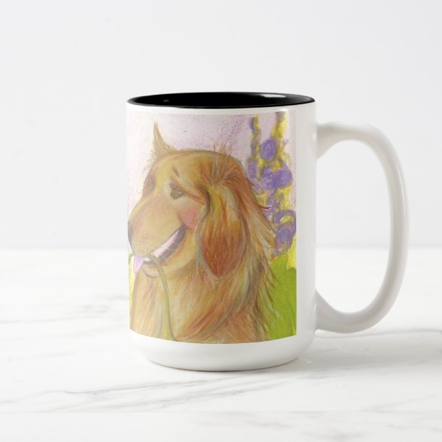 Goldener Retriever, Blumen u. Bienen/Tasse Zweifarbige Tasse (Rechts)
