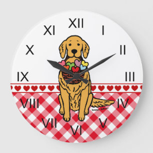 Goldener Retriever-Cartoon-Herzen Große Wanduhr