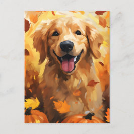 Goldener Retriever Herbst Erntedank Postkarte