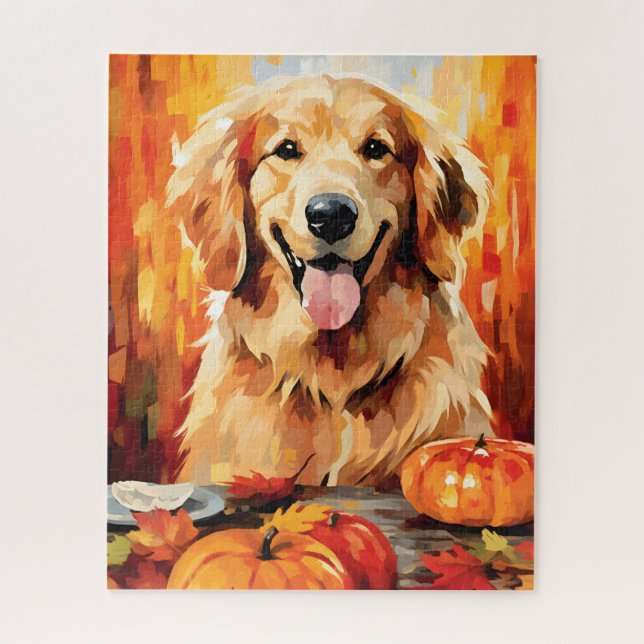 Goldener Retriever Herbst Erntedank Puzzle (Vertikal)