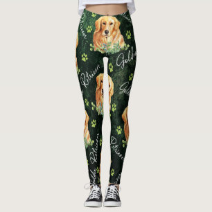 Goldener Retriever-Hund, Eukalyptus-Blätter, Leggings