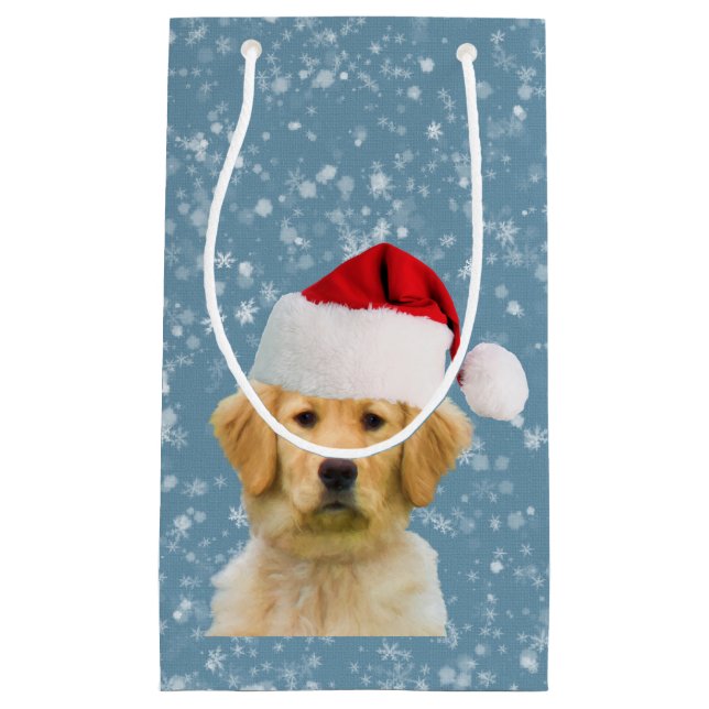 Goldener Retriever-Hund in der Weihnachtsmannmütze Kleine Geschenktüte (Vorderseite)