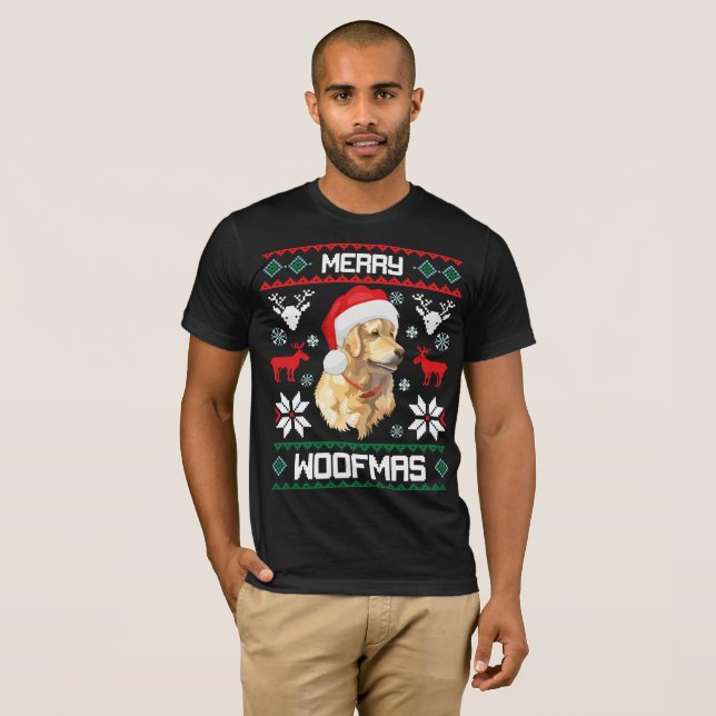 Goldener Retriever-Hundfröhliches Woofmas T-Shirt (Vorne ganz)