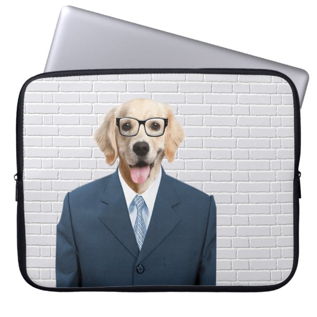 Goldener Retriever im Business Anzug Laptopschutzhülle (Vorderseite)