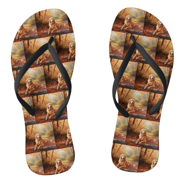 Goldener Retriever im Herbst Leaves Inspiriert Flip Flops (Fußbett)