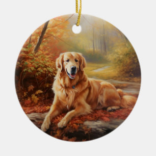 Goldener Retriever im Herbst Leaves Inspiriert Keramik Ornament