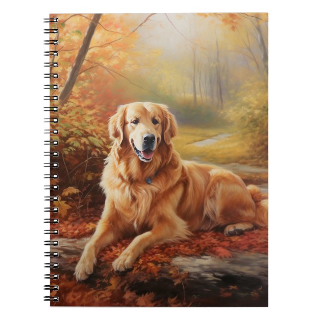 Goldener Retriever im Herbst Leaves Inspiriert Notizblock (Vorderseite)