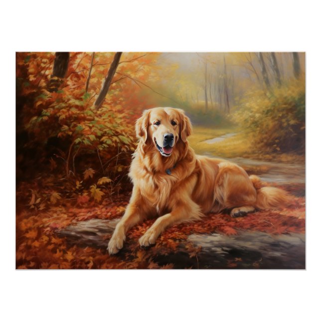 Goldener Retriever im Herbst Leaves Inspiriert Poster (Vorderseite)