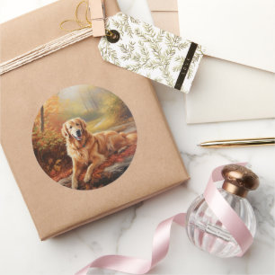 Goldener Retriever im Herbst Leaves Inspiriert Runder Aufkleber