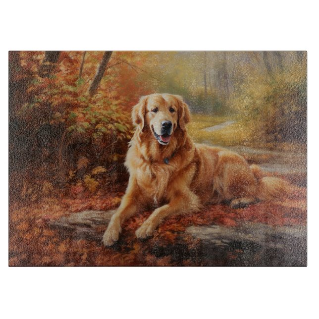 Goldener Retriever im Herbst Leaves Inspiriert Schneidebrett (Vorderseite)