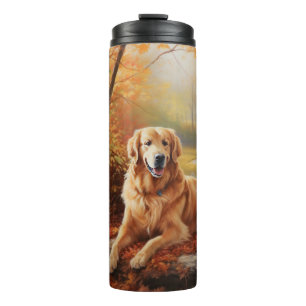 Goldener Retriever im Herbst Leaves Inspiriert Thermosbecher