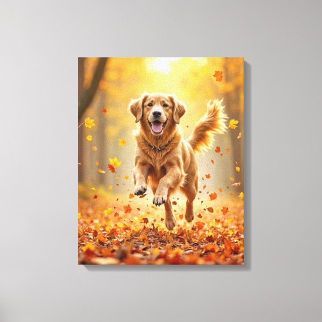 Goldener Retriever im Herbstwald Leinwanddruck (Vorderseite)