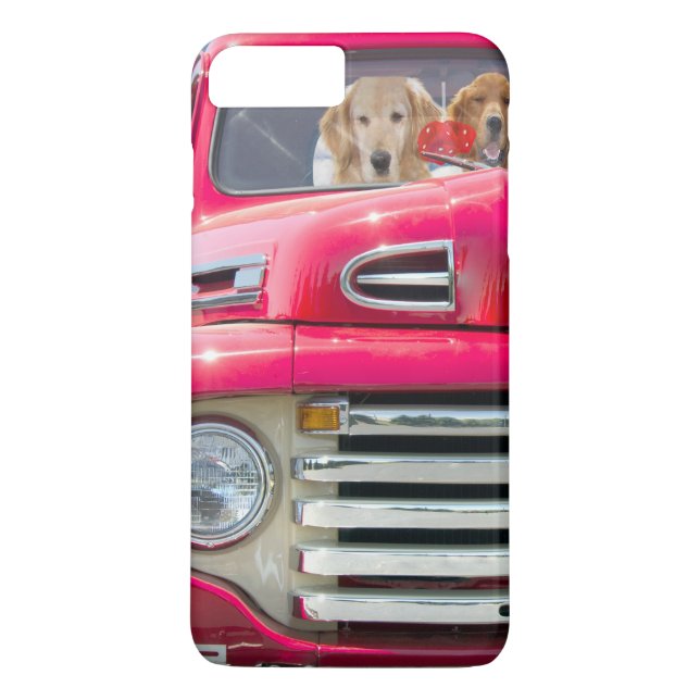 Goldener Retriever im roten Retrofahrzeug Case-Mate iPhone Hülle (Rückseite)