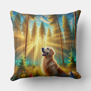 Goldener Retriever im verzauberten Wald Kissen