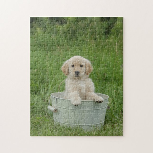 Goldener Retriever im Waschbecken Puzzle (Vertikal)