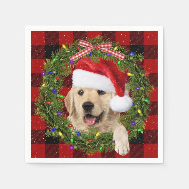 Goldener Retriever im Weihnachtskranz Serviette (Vorderseite)