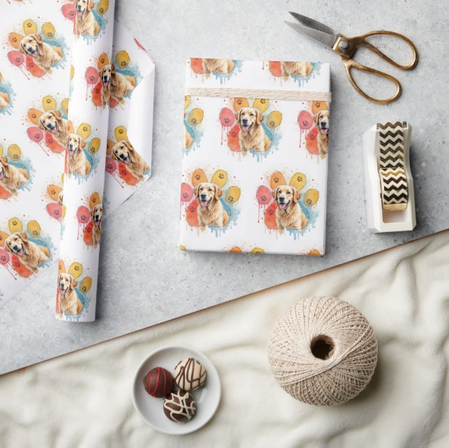 Goldener Retriever in Aquarellfarben Printwerbung Geschenkpapier (Kunsthandwerk)