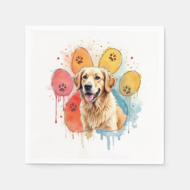 Goldener Retriever in Aquarellfarben Printwerbung Serviette (Vorderseite)