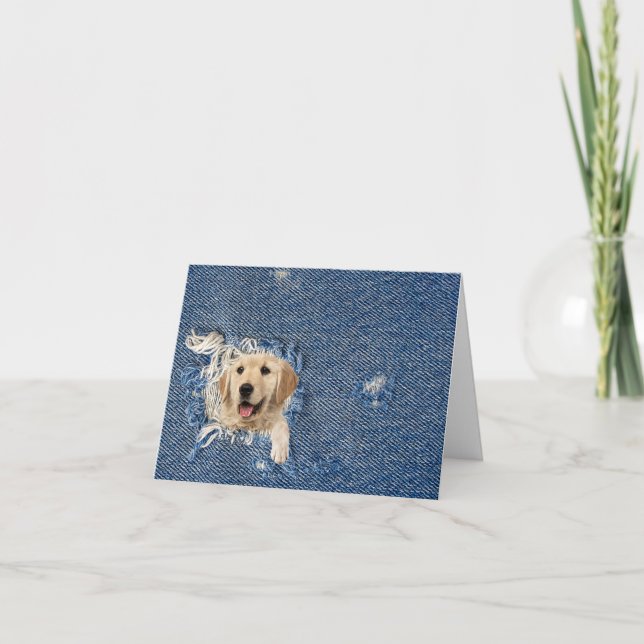 Goldener Retriever in Denim Hole Note Card Karte (Vorderseite)