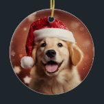 Goldener Retriever in der Weihnachtsmannmütze Keramik Ornament<br><div class="desc">Golden Retriever in einer Weihnachtsmannmütze Weihnachtsschmuck.</div>