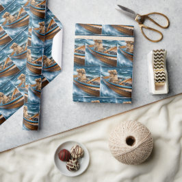 Goldener Retriever in einem Vintagen Holzboot Geschenkpapier