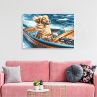 Goldener Retriever in einem Vintagen Holzmotorschi