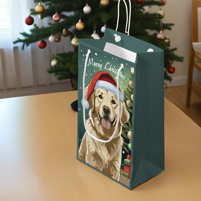 Goldener Retriever in einer Weihnachtsmannmütze Kleine Geschenktüte (Von Creator hochgeladen)