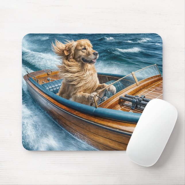 Goldener Retriever in Holzmotorbooten Mousepad (Mit Mouse)