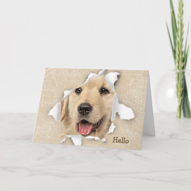 Goldener Retriever in Paper Hole Hello Card Karte (Vorderseite)