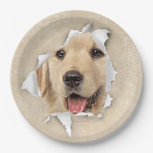 Goldener Retriever in Paper Hole Pappteller (Vorderseite)