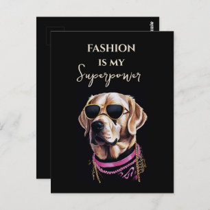 Goldener Retriever in schwarzer Brille in Goldkett Postkarte