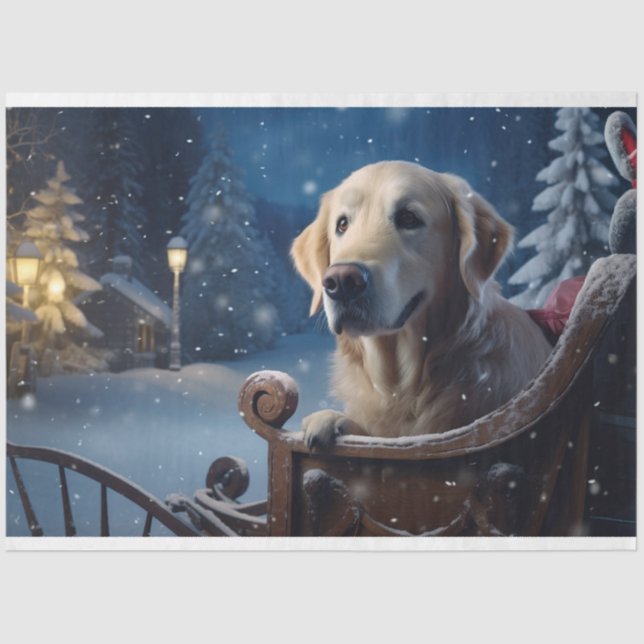 Goldener Retriever in Sleigh 3 Entdeckungspapier Seidenpapier (Vorderseite)