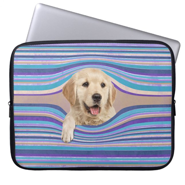 Goldener Retriever in Streifen Laptopschutzhülle (Vorderseite)