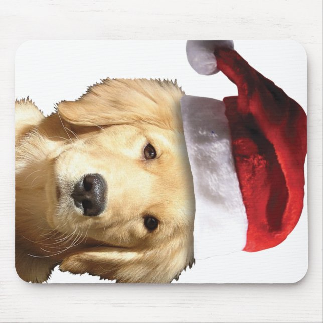 Goldener Retriever in Weihnachtsmannmütze Mousepad (Vorne)