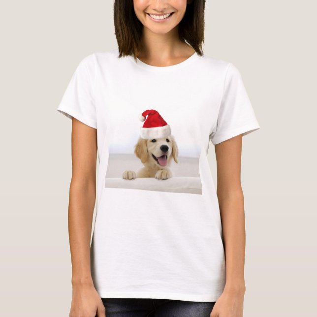 Goldener Retriever in Weihnachtsmannmütze T Shirts (Vorderseite)