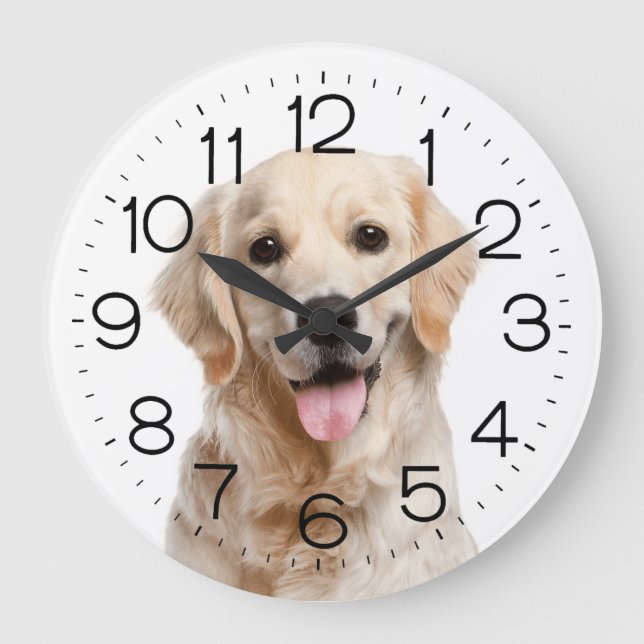 Goldener Retriever in Weiß Große Wanduhr (Vorderseite)
