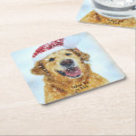 Goldener Retriever, kundenspezifischer Text der We Rechteckiger Pappuntersetzer<br><div class="desc">Ein super niedliches Set von Untersetzer mit einer Aquarelldarstellung eines Golden Retriever mit einer Weihnachtsmannmütze. Oder Sie können mit Ihrem eigenen Foto ersetzen. Fügen Sie Ihren Text zu anpassen. Ideal für Goldene Mamas/Väter und Hundefreunde.</div>