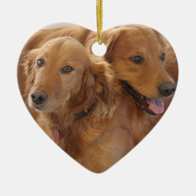 Goldener Retriever-Liebe-Herz-Verzierung Keramikornament (Vorne)