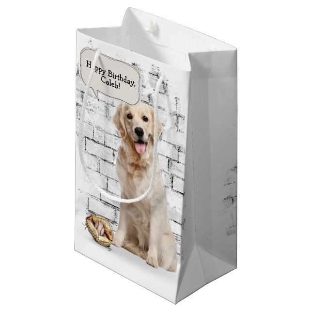 Goldener Retriever mit Baseball und Handschuh Kleine Geschenktüte (Vorderseite Schrägansicht)