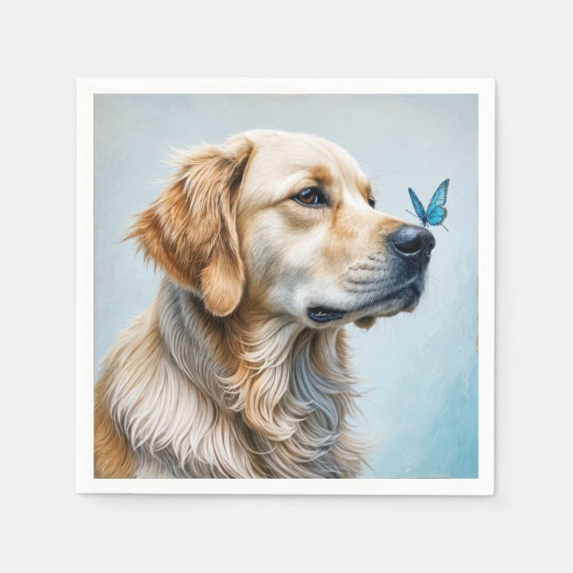 Goldener Retriever mit blauem Schmetterling Serviette (Vorderseite)
