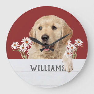 Goldener Retriever mit Dämmerung Große Wanduhr