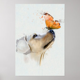 Goldener Retriever mit einem Schmetterling auf der Poster
